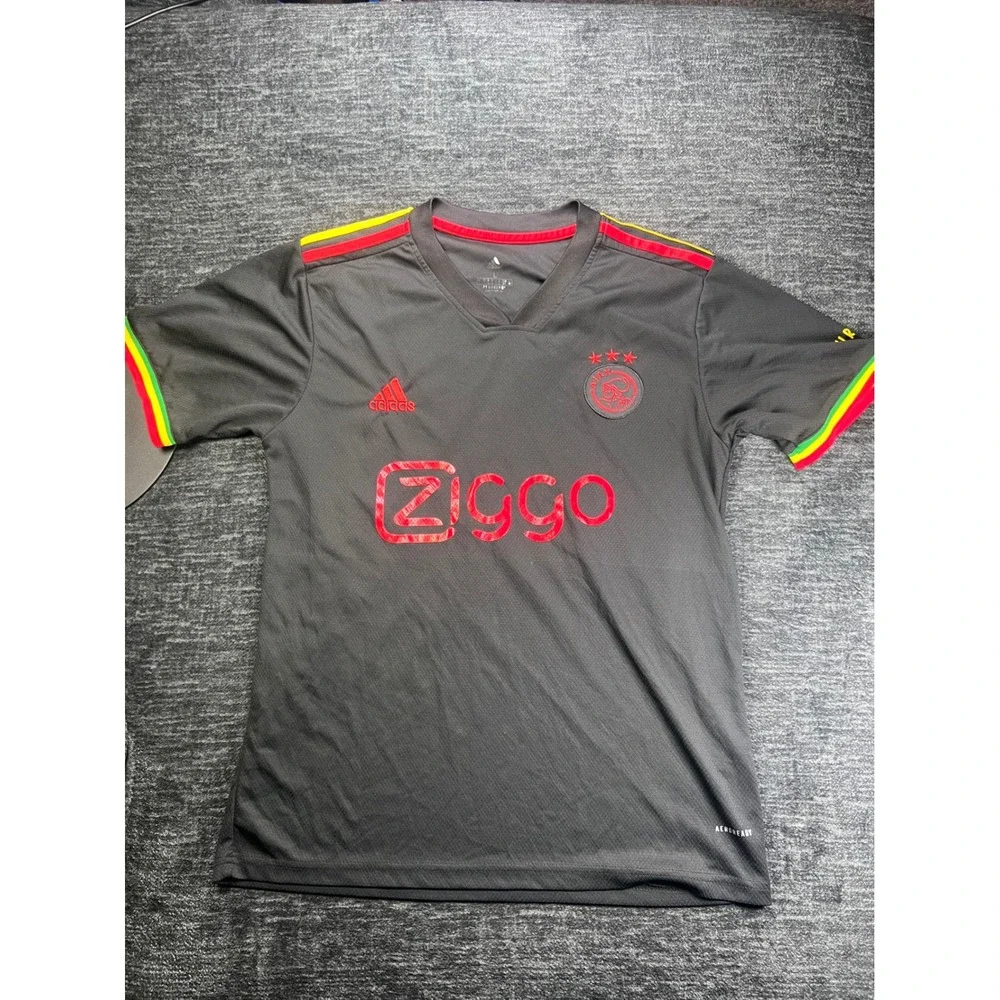 Adidas Ajax Amsterdam Jersey Men L Black Bob Marley Three Little Birds Marvel 36